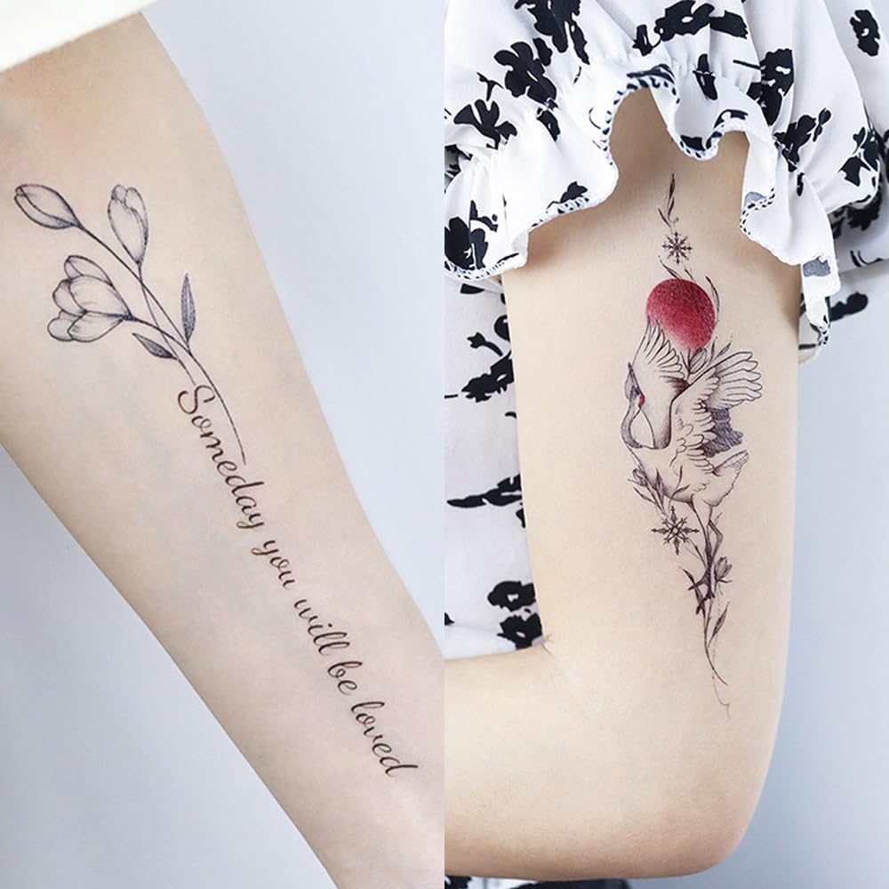S.A.V.I 3 Pcs Floral Temporary Tattoo Stickers for Women & Girls – 16x9 cm Waterproof, Safe & Non-Toxic, Long-Lasting Body Art with Elegant Flower, Moon & Bird Designs for Arm, Wrist & Back (05)