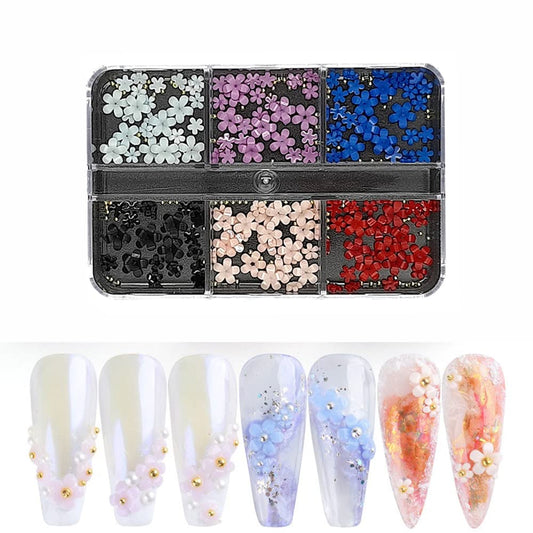 S.A.V.I 3D Five Petal Flowers, Golden Metal Beads Balls, Caviar Decorations Accessories, Nail Art Manicure DIY