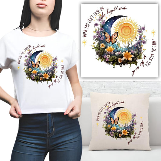 S.A.V.I DIY Iron-On Applique Patch | Washable Heat Transfer Sticker for T-Shirts, Hoodies, Bags | Sun  Moon Floral Design | Vibrant Colors | Premium 8.5x7 Inch Heat Press Decal | 1PC