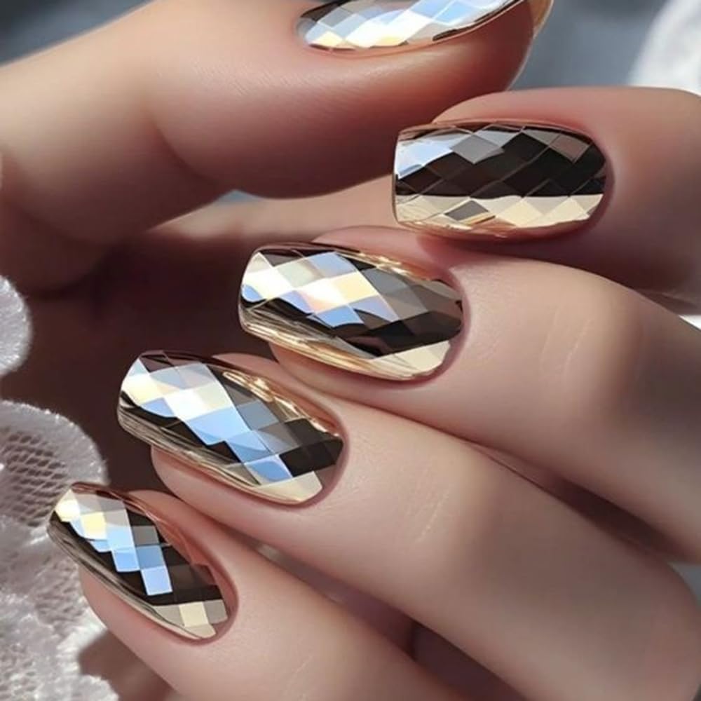 S.A.V.I 500 Pcs Transparent Diamond Pattern Fake Nails | Medium Length Clear Nail Tips in 10 Sizes | Natural Shape Artificial Nails for DIY, Extensions, Salon & Home Use