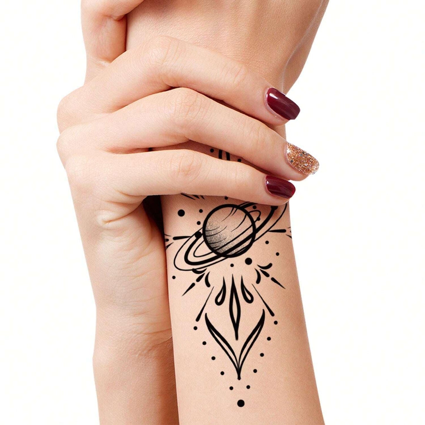 S.A.V.I 30 Pcs Black Temporary Tattoos for Women & Girls – Safe, Non-Toxic, Waterproof Body Art Stickers | Floral, Geometric, Boho Designs – Easy to Apply & Remove – Long Lasting Arm & Wrist Tattoos (03)