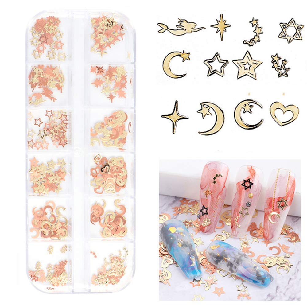 S.A.V.I 3D Nail Art Ultra-thin Gold  Rose Gold Stars Moon Metal Sequin Decorations Palette DIY
