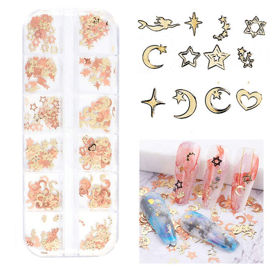 S.A.V.I 3D Nail Art Ultra-thin Gold  Rose Gold Stars Moon Metal Sequin Decorations Palette DIY
