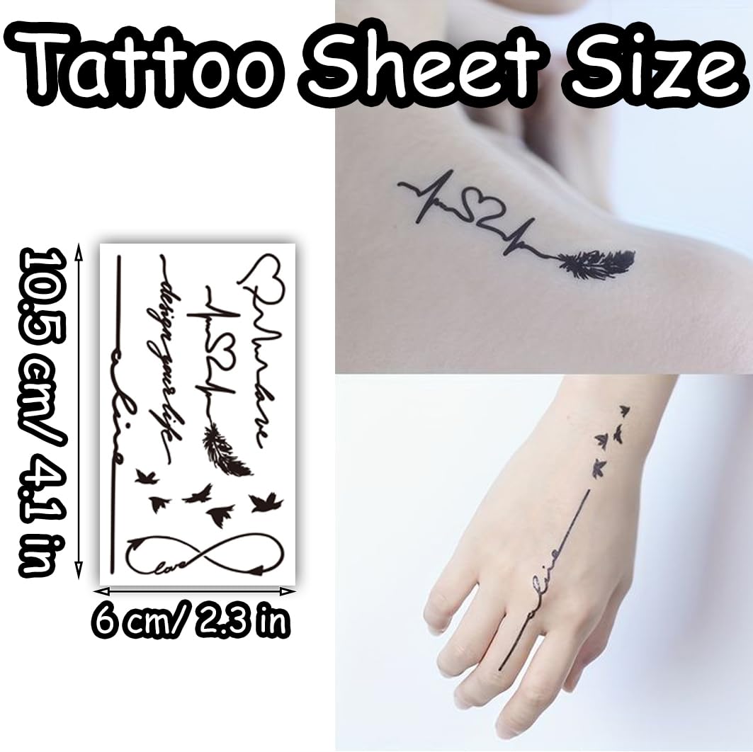 S.A.V.I 5 Sheets Black Temporary Tattoos for Women & Girls – Safe Non-Toxic Waterproof Body Art Stickers – Small Minimalist Design, 10.5x6cm – Easy to Apply & Remove, Stylish Fashion Accessory (61)