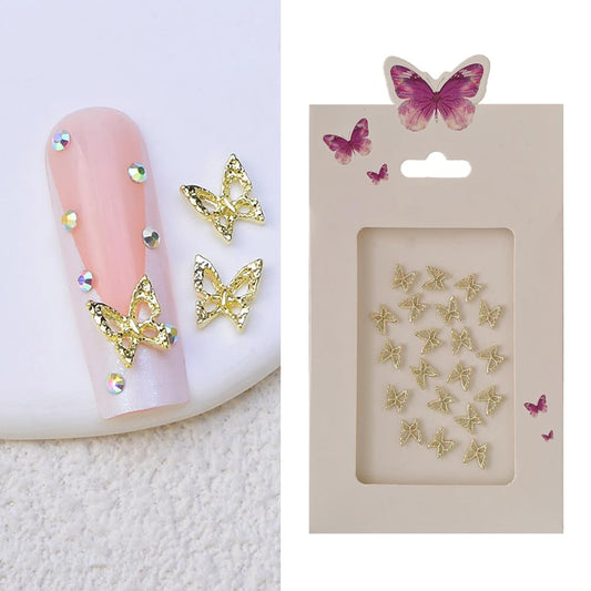 S.A.V.I Gold 3D Butterfly Nail Art Charms – 20 Pcs Alloy Nail Decorations for Women & Girls – 8mm Metallic Nail Accessories for DIY Nail Art, Extensions & Manicure