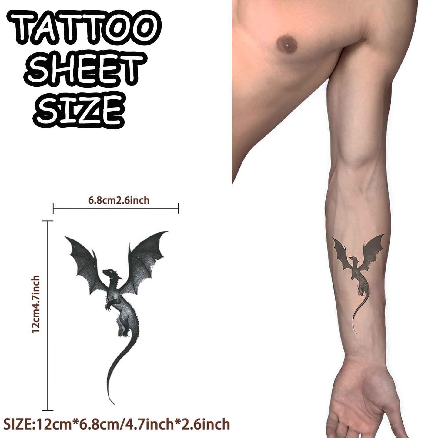 S.A.V.I 10 Sheets Black Temporary Tattoo Stickers for Men & Women – Waterproof, Non-Toxic, Easy to Apply & Remove Body Art – Dragon, Wings, Spider, Ghost Designs (12x6.8cm Each)