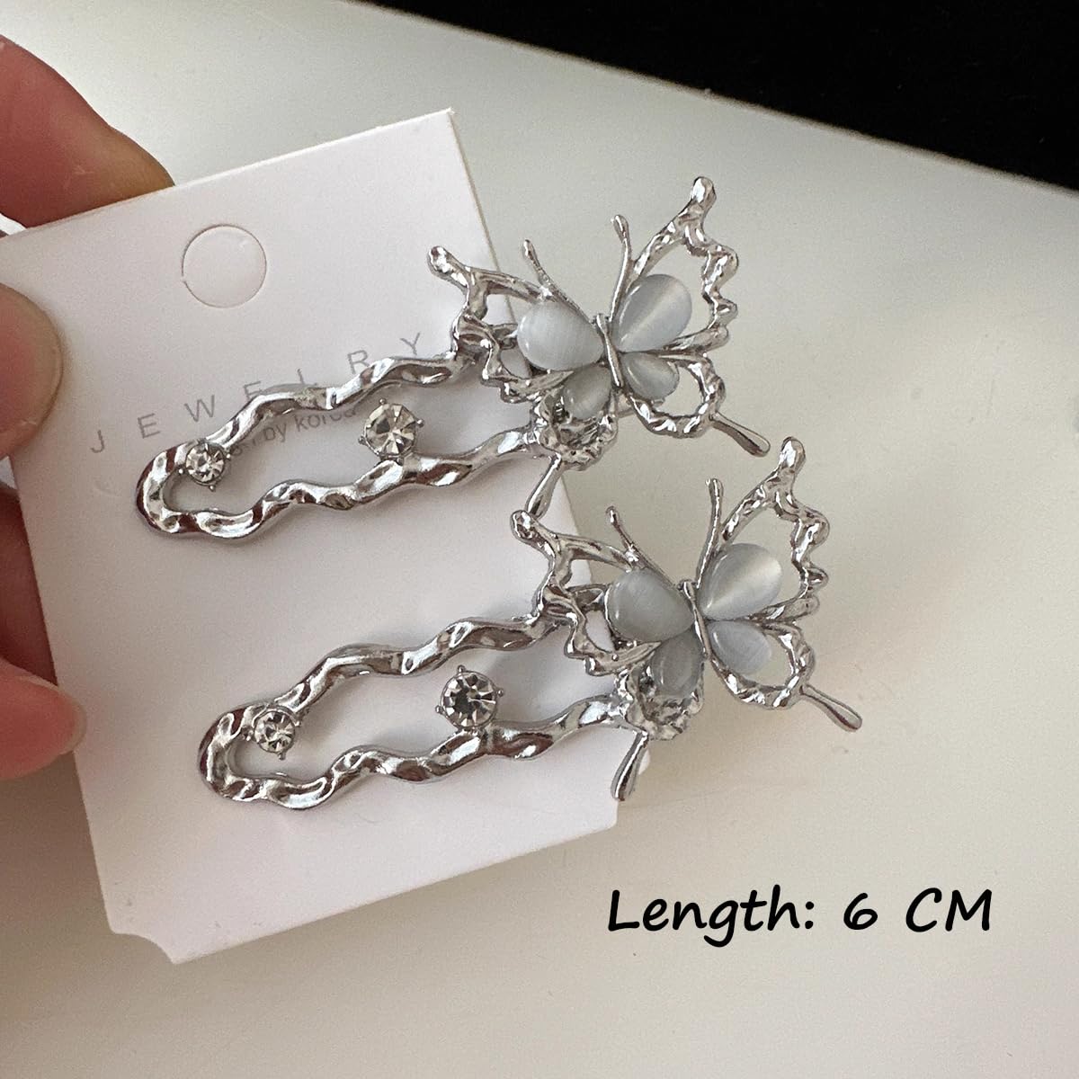 S.A.V.I 1 Pair Silver Butterfly Hair Clips for Women & Girls | Crystal Studded Hair Pins 6 CM | Elegant Hair Accessories for Party, Wedding & Daily | Stylish Hair Clutches