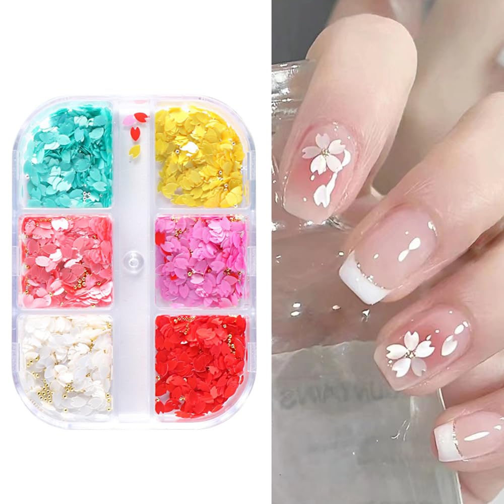 S.A.V.I Cherry Blossom 3D Nail Art 6-Grid Petal Decor Palette - Premium Nail Enhancement