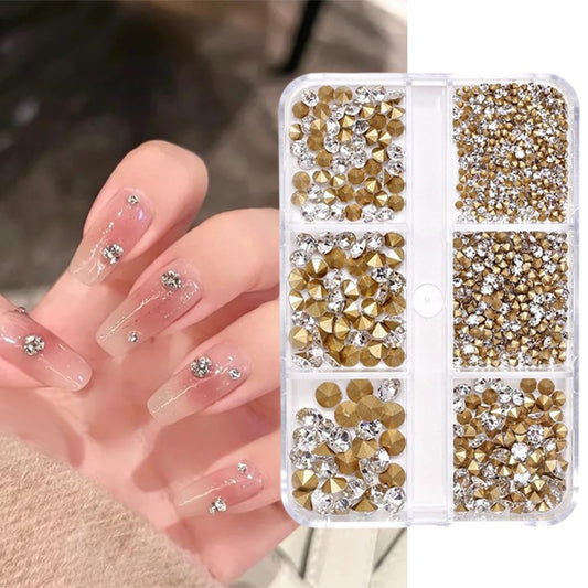 S.A.V.I 1000pcs White Crystal Nail Rhinestones | Pointed-Back Glass Stones in 6 Sizes | 3D Nail Art Decoration Gems for DIY Manicure, Acrylic Nails & Salon Use