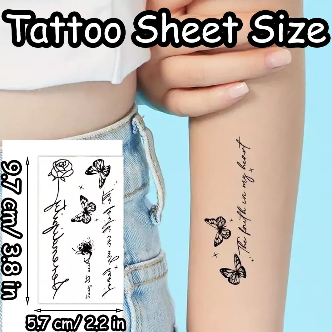 S.A.V.I 30 Pcs Black Temporary Tattoo Stickers for Girls & Women (9.7x5.7 cm) | Waterproof, Non-Toxic Body Art | Butterfly, Floral, Script Designs | Easy to Apply & Remove | Arm, Wrist, Back Use (01)