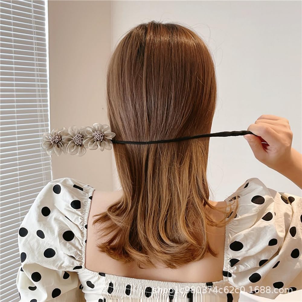 S.A.V.I Gold Floral Net Hair Curler Clip for Women | Soft Bun Maker with Elastic Band | Elegant Flower Design Hair Styling Tool for Long & Medium Hair | Lightweight & Easy to Use