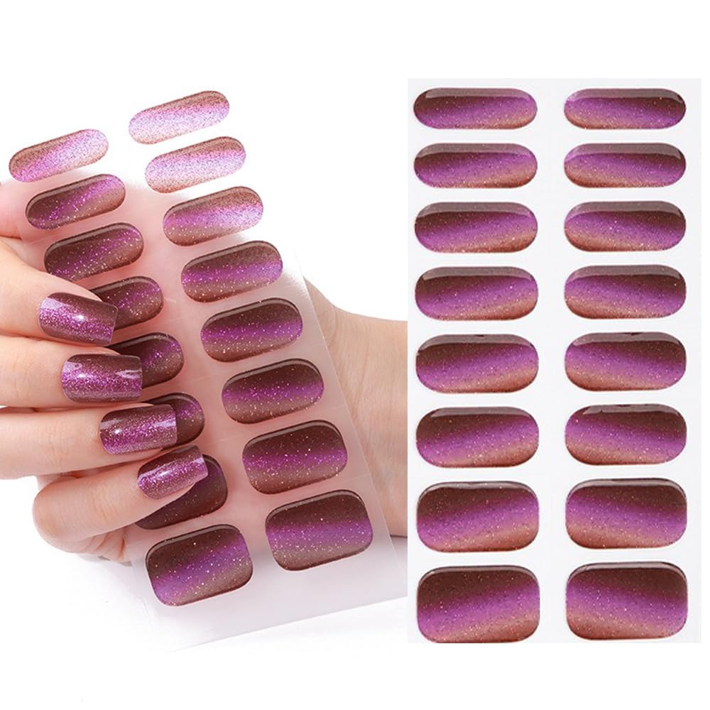 S.A.V.I Purple Cat-Eye Gel Nail Stickers - UV Cured Nail Wraps, Long-Lasting