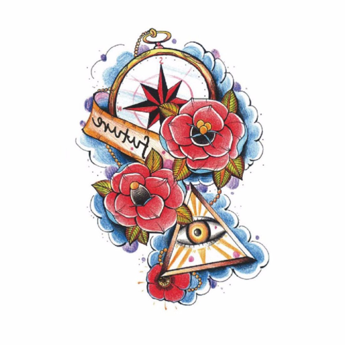 S.A.V.I Temporary Color Tattoo For Girls Men Women 3D Evil Eyes Sticker Size 15x10CM - 1PC.