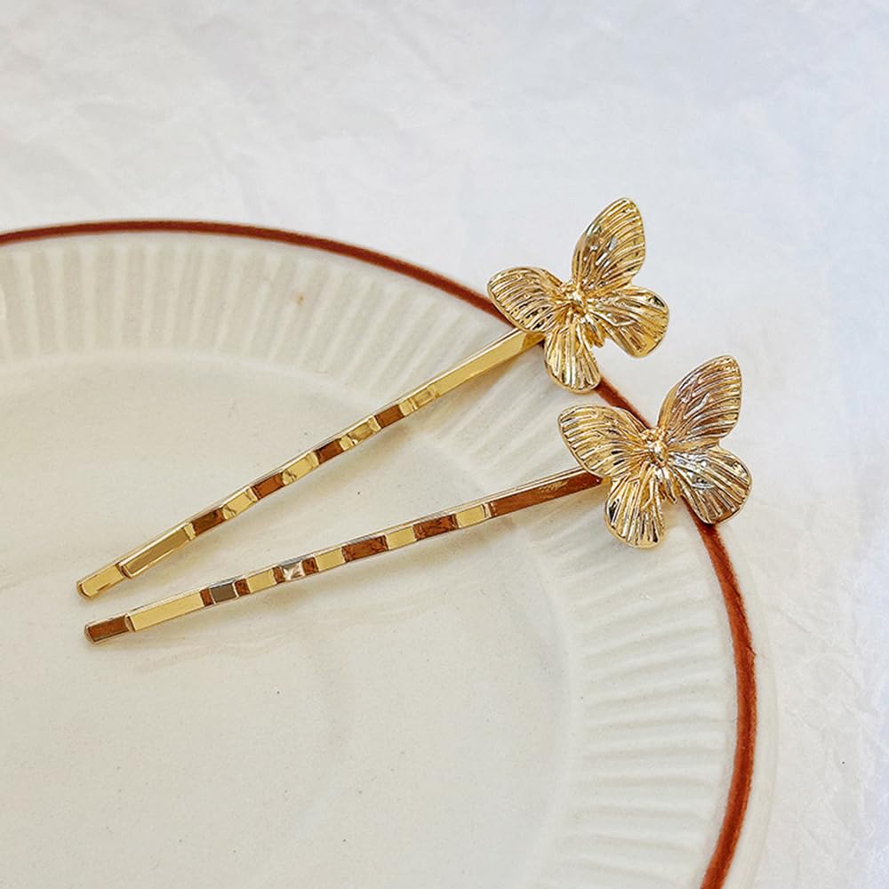 S.A.V.I 1 Pair Golden Butterfly Hair Pins for Women & Girls | Stylish Metal Bobby Pins | Trendy Gold Finish Hair Clips for Bun, Party & Wedding Hairstyles | Elegant Hair Accessories