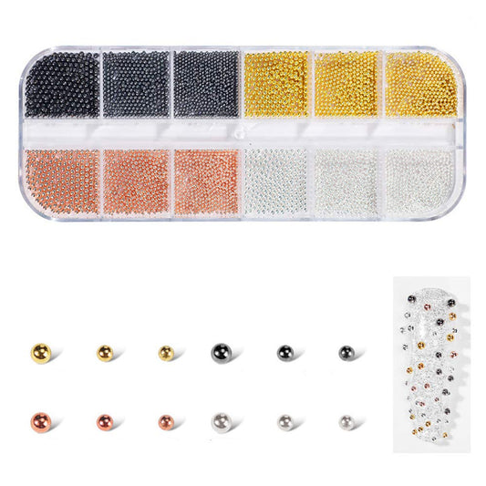 S.A.V.I 1PC. Palette 12 Styles DIY Nail Art Rose Gold Black Silver Yellow Gold Steel Balls For Manicure