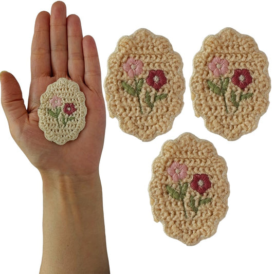 S.A.V.I 3PCS. Embroidered Appliqué Patch - Multicolor Flowers on Beige, Non-Adhesive, Sew-On for DIY Apparel  Accessories, Hats, Bags, Crafts, Lightweight 1.54g
