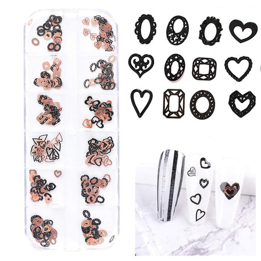S.A.V.I 3D Nail Art Ultra-thin Black  Rose Gold Heart Metal Sequin Decorations Palette