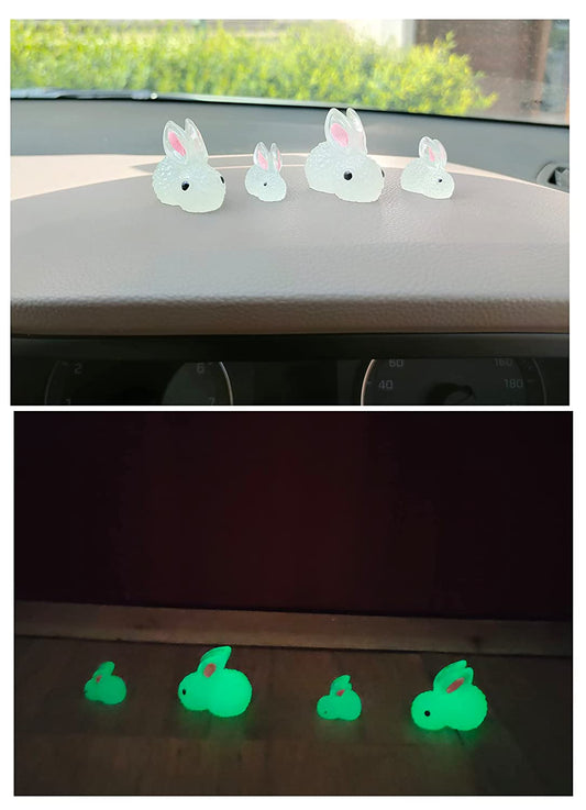 SAVIAURA 4pcs Car Interior Decoration Set - 2 Big  2 Small Luminous Rabbit Bunny Car Ornaments, Creative Resin Material for Dashboard, Steering  Rear View Mirror, Cute and Fun Car Accessories