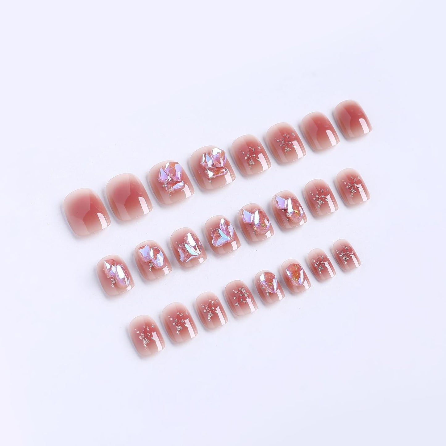 S.A.V.I 24Pcs Nude Pink Short Square Press On Nails with Rhinestones | Reusable Fake Nails Set with Glue & Adhesive Tabs | Natural Look Artificial Nails for Women & Girls – Salon Finish at Home
