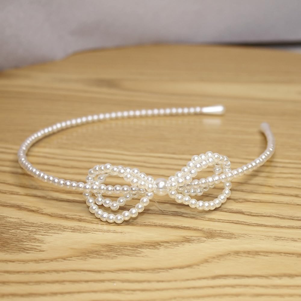S.A.V.I Elegant White Pearl Headband for Girls & Women | Stylish Bow Hairband with Faux Pearl Beads | Party, Wedding, Birthday & Daily Hair Accessory