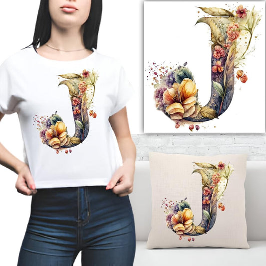 S.A.V.I 1PC Floral Alphabet Iron-On Patch – Washable Heat Transfer Sticker for DIY T-Shirts, Jeans, Pillows, Backpacks, Hats – Easy Applique with Beautiful Flower Design – Clothing  Accessories Patch (J)