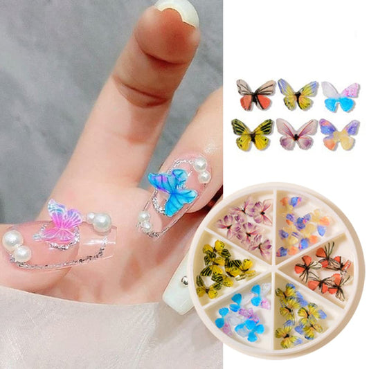 S.A.V.I 30 Pcs 3D Butterfly Nail Art Kit - 6 Grid Acrylic Nail Decoration Roll for Salon  DIY Perfect Accessory for Nail Art Design