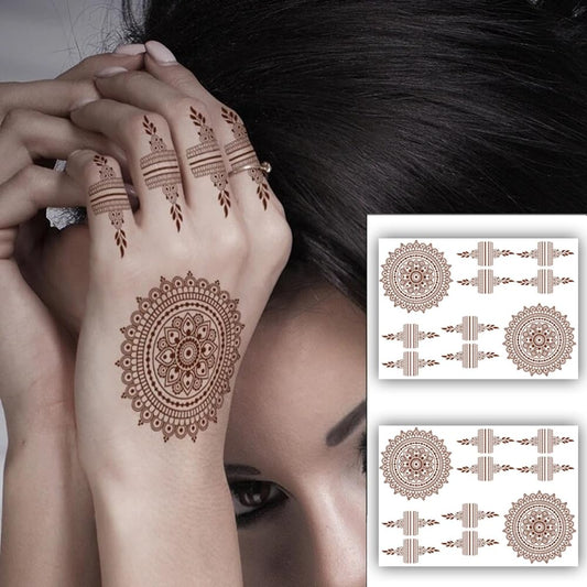 S.A.V.I 2-Pack Natural Mehendi Waterproof Henna Tattoo Stickers for Women, Lasting Hand  Arm Design - 21x15cm