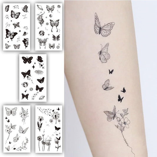 S.A.V.I 5PCS Temporary Tattoo Stickers - Black Butterflies  Cosmic Design, Waterproof, Realistic 10.5x6cm, Ideal for Girls  Women