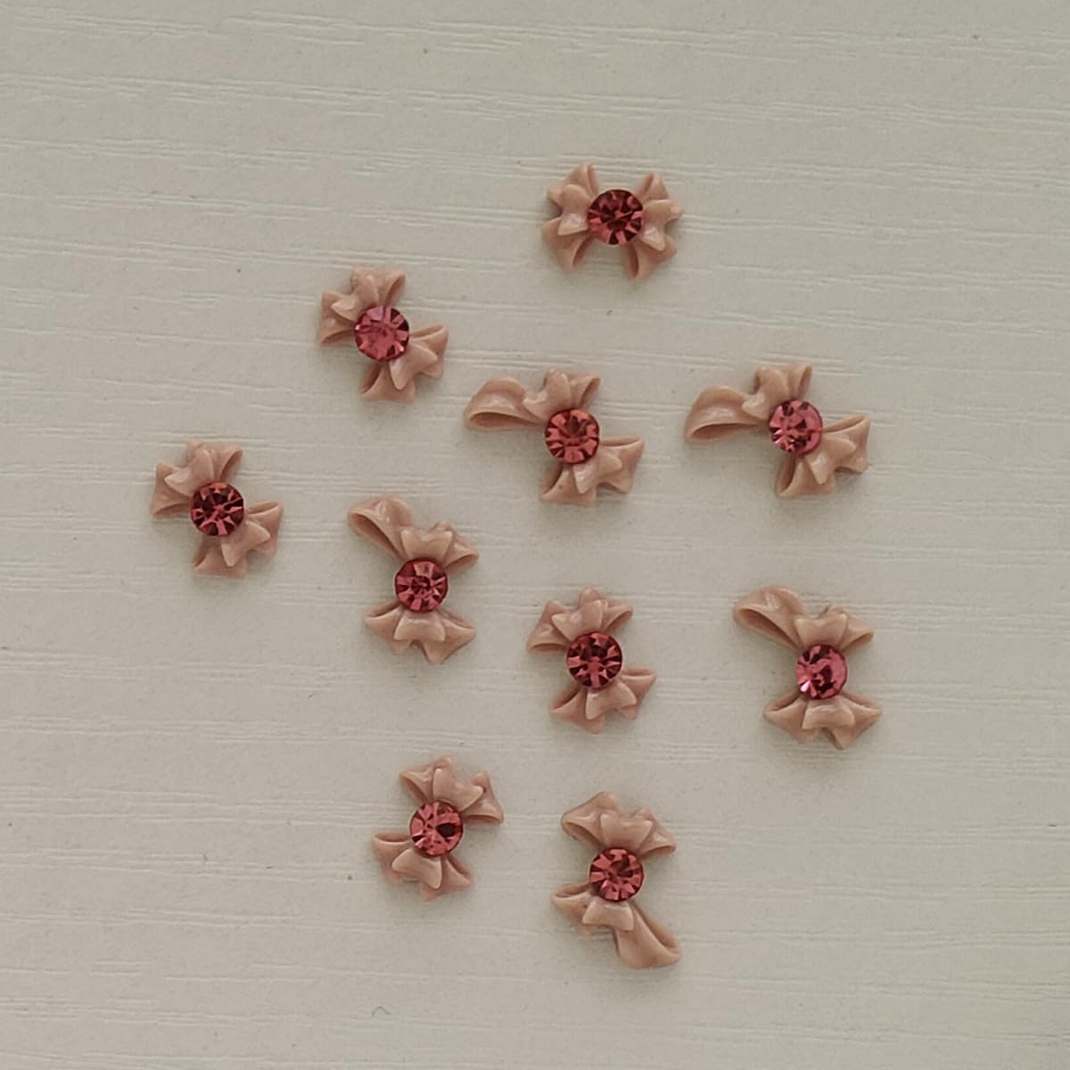 S.A.V.I 3D Nude Bow Nail Art Decorations with Pink Rhinestones – Set of 10 Resin Big Bows (2 Designs) for DIY Nail Art, Manicure, Nail Tips, Extensions & Salon Use