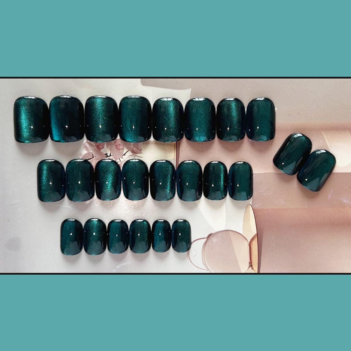 S.A.V.I 24 Pcs Blue Cat’s Eye Press On Nails | Short Natural Shape Fake Acrylic Hand Nails with Glue & Adhesive Tabs | Reusable Nail Art Kit for Women & Girls (Trendy & Easy to Apply)