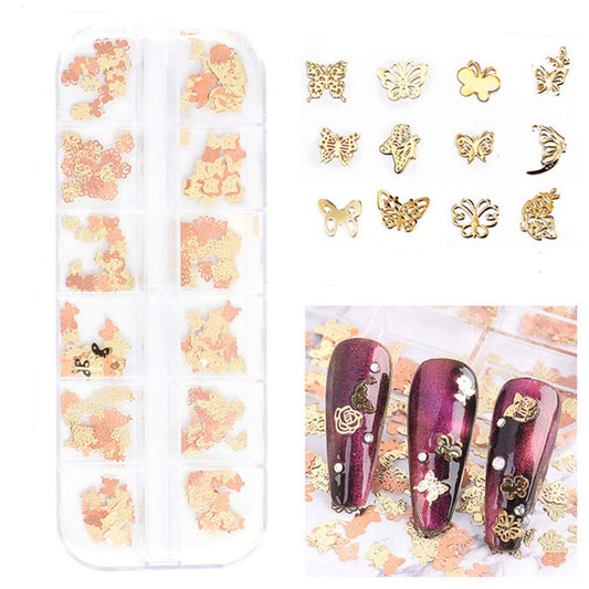S.A.V.I 3D Nail Art Ultra-thin Double-Sided Gold  Rose Gold Butterfly Metal Sequin Decorations Palette