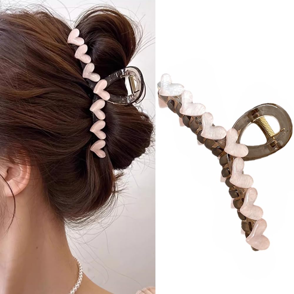 S.A.V.I Trendy Pink Heart Hair Clutch Clip for Women  Girls | Strong Grip  Large Claw Clip for Thick, Long Hair | Stylish Hair Accessory for Daily  Parties | Elegant  Durable Hair Claw (14cm)