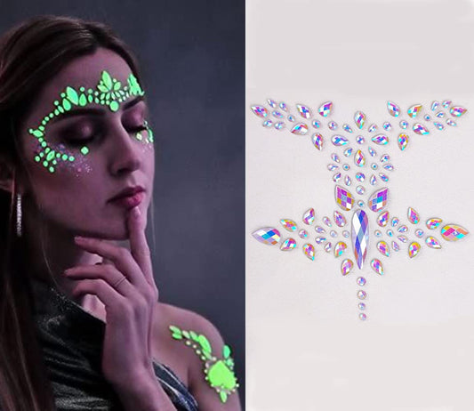 S.A.V.I 3D Luminous Glow in the Dark Body Chest Gems Crystal Sticker Tattoo Rhinestone Crystal Decoration for Women Girls Events Clubs Parties Weddings