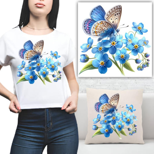 S.A.V.I Washable Blue Butterfly  Floral Iron-On Heat Transfer Sticker – 1PC DIY Applique Patch for T-Shirts, Hoodies, Pillows, Backpacks  More – Easy Iron-On for Stylish Indian Fashion