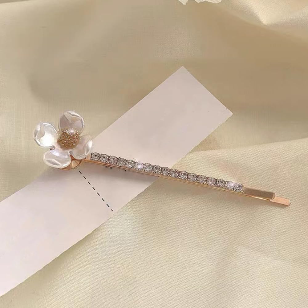 S.A.V.I 1 Pair Golden Flower Rhinestone Hairpins for Women & Girls | Elegant Pearl Bobby Pins | Stylish Hair Accessories for Party, Wedding, Daily | 6.8cm Floral Clips