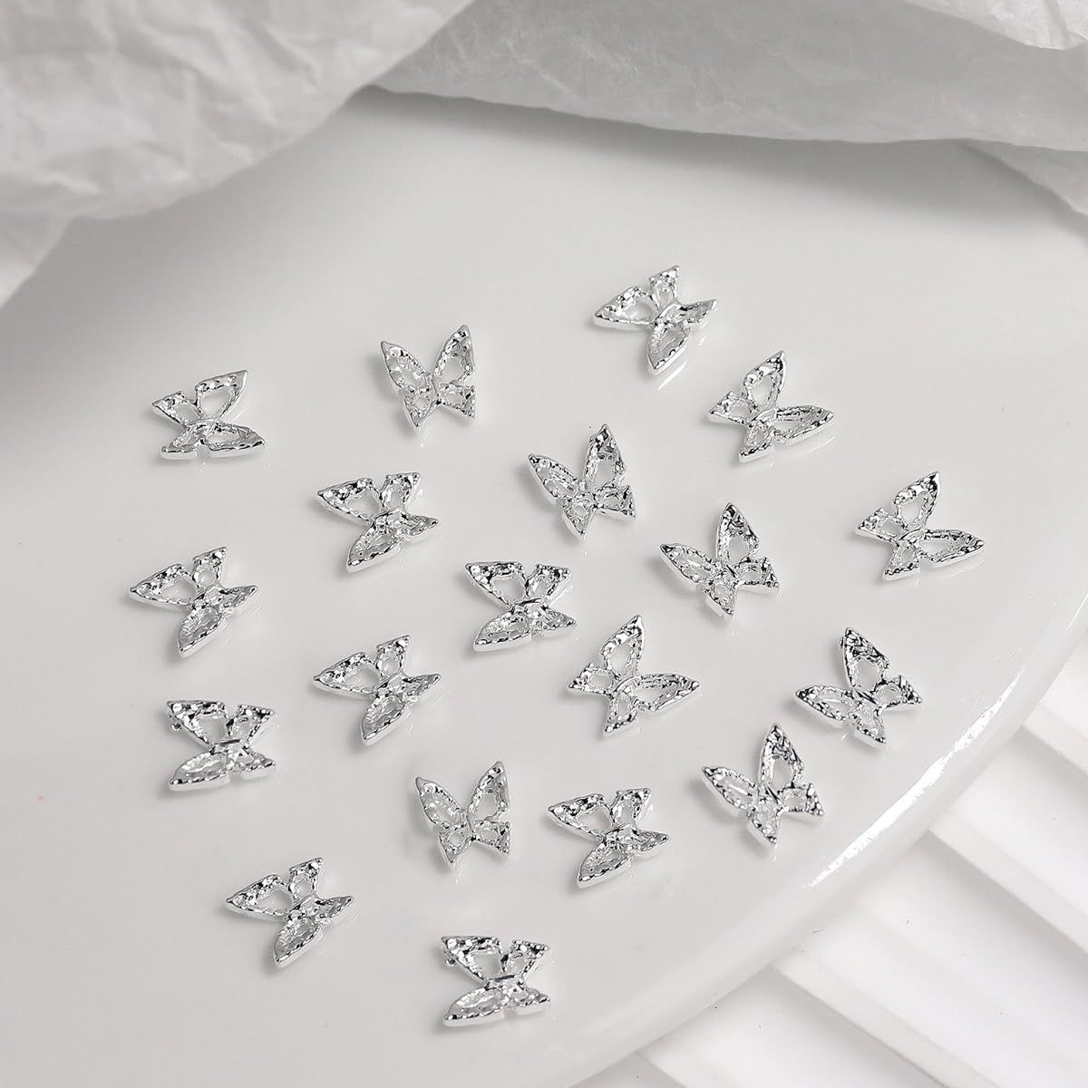 S.A.V.I 3D Butterfly Nail Art Charms (20 Pcs) – Silver Alloy Metal Nail Decorations | 8mm DIY Nail Accessories for Women & Girls | Manicure Art Kit for Stylish, Elegant Nail Designs