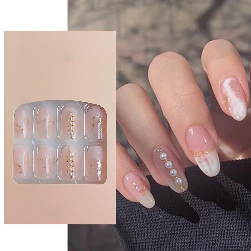 S.A.V.I 24Pcs 3D Pearl Round Press-On Nails - Luxurious Manicure, Easy Application