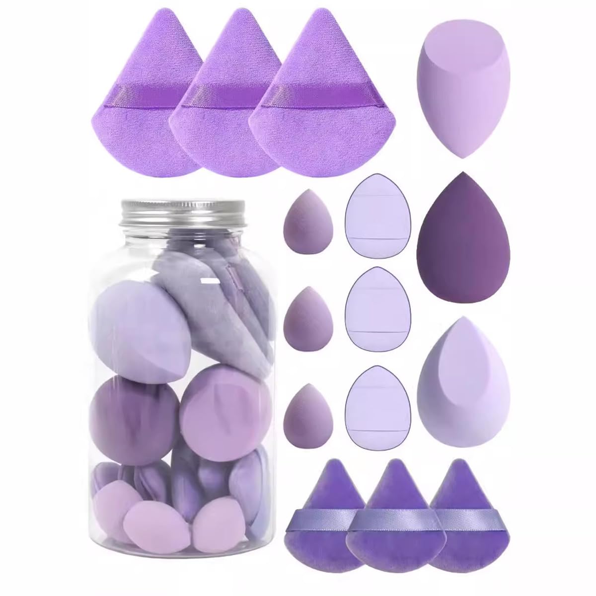 S.A.V.I Set of 15 Purple Beauty Blender Makeup Sponges | Soft Latex-Free Foam Puff for Foundation, Concealer & Powder | Multi-Shape Makeup Sponge for Wet & Dry Use | Smooth & Flawless Blending Finish (Purple)
