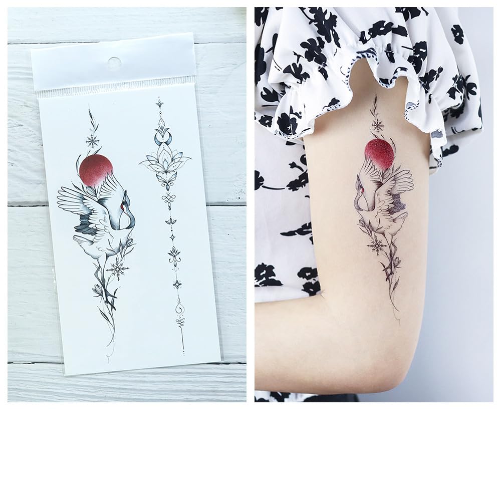 S.A.V.I 3 Pcs Floral Temporary Tattoo Stickers for Women & Girls – 16x9 cm Waterproof, Safe & Non-Toxic, Long-Lasting Body Art with Elegant Flower, Moon & Bird Designs for Arm, Wrist & Back (05)