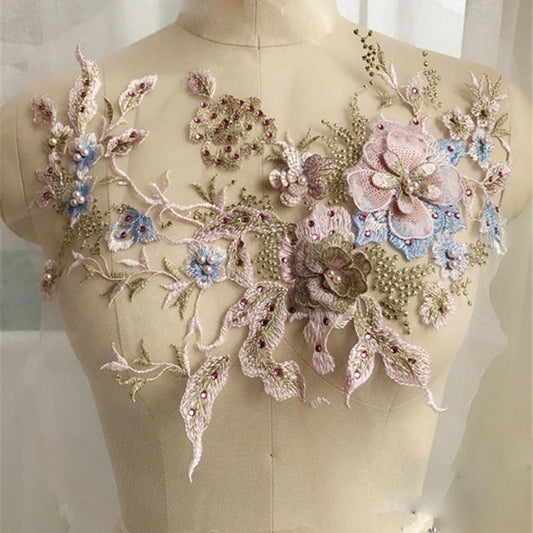 S.A.V.I 3D Floral Embroidered Applique Patch – Burgundy Rose Gold Mesh Lace Fabric (14.17x9.8 in) | DIY Bridal, Ethnic Wear, Lehenga, Saree, Blouse, Gown, Craft Sewing, Dress  Accessories (Burgundy)