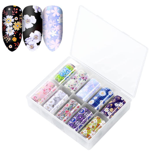 S.A.V.I 10 Rolls Nail Foil Transfer Sticker DIY Holographic Nail Decoration, 10 Multicolor Flower Pattern Nail Foil Wraps Decal