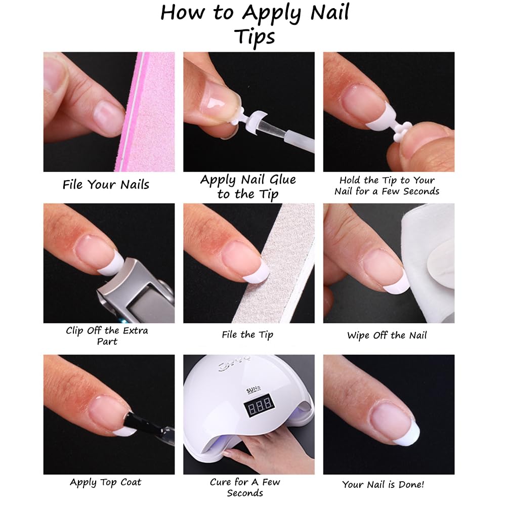 S.A.V.I 500 Pcs French Nail Tip Fake Nails – White Curved Acrylic Nail Tips for Manicure | 10 Sizes Artificial Nail Extensions for Women & Salons | Natural Look for DIY & Professional Use