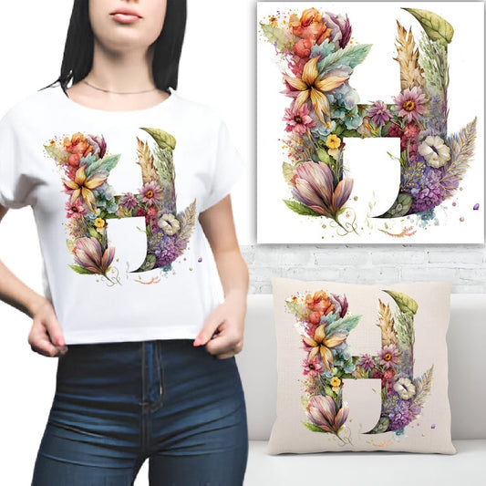 S.A.V.I 1PC Floral Alphabet Iron-On Patch – Washable Heat Transfer Sticker for DIY T-Shirts, Jeans, Pillows, Backpacks, Hats – Easy Applique with Beautiful Flower Design – Clothing  Accessories Patch (H)