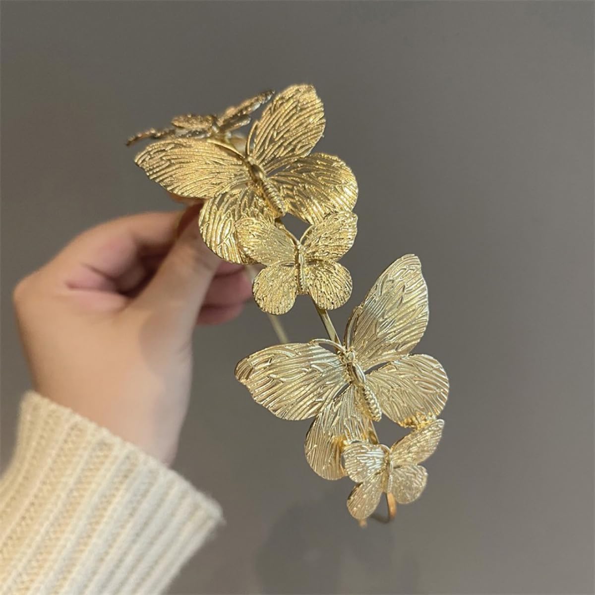S.A.V.I Golden Butterfly Hairband for Women & Girls | Elegant Metal Headband | Lightweight Adjustable Floral Design | Party, Wedding, Festive & Stylish Hair Accessory – 14.5cm (Gold, Onesize)
