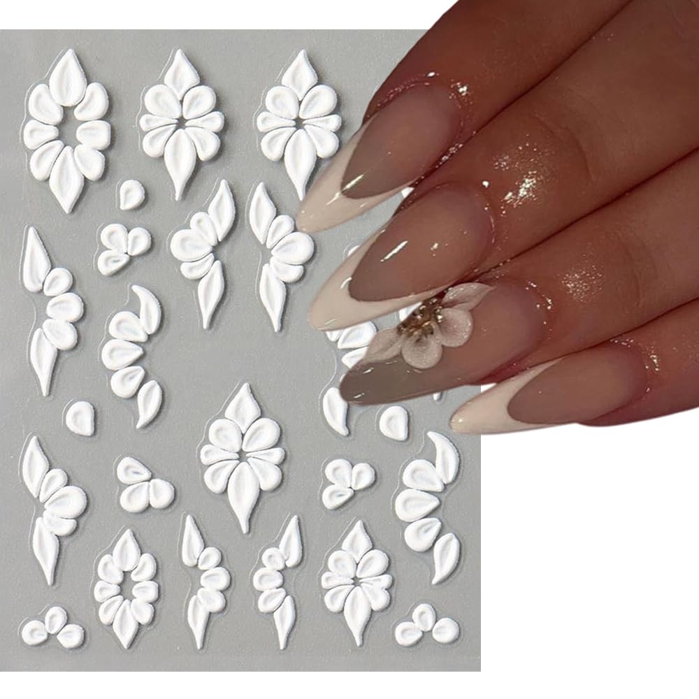 S.A.V.I 3D Self-Adhesive Nail Art Stickers – 2 Sheets Pink & White Floral Embossed Design, Easy Peel & Stick, Long-Lasting Manicure Decoration for DIY Nail Extensions & Professional Salon Use