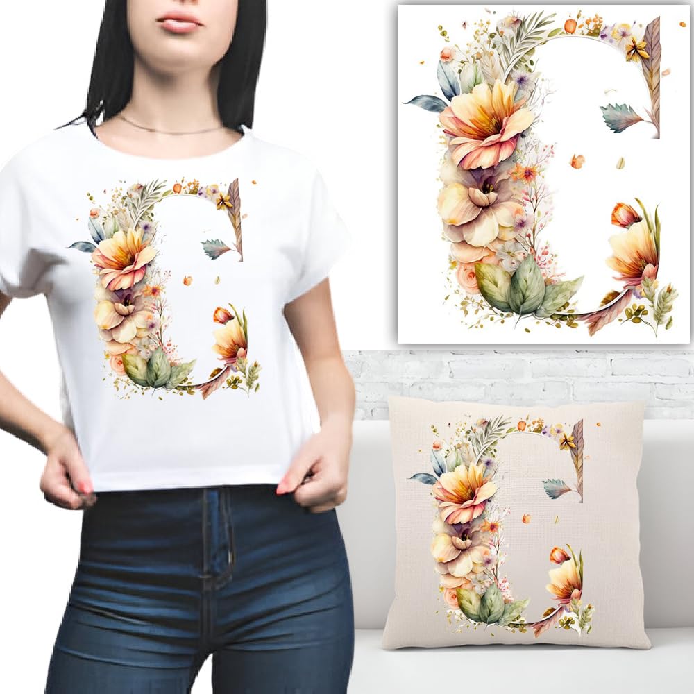 S.A.V.I 1PC Floral Alphabet Iron-On Patch – Washable Heat Transfer Sticker for DIY T-Shirts, Jeans, Pillows, Backpacks, Hats – Easy Applique with Beautiful Flower Design – Clothing  Accessories Patch (C)