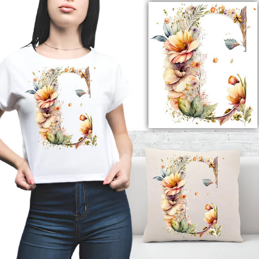 S.A.V.I 1PC Floral Alphabet Iron-On Patch – Washable Heat Transfer Sticker for DIY T-Shirts, Jeans, Pillows, Backpacks, Hats – Easy Applique with Beautiful Flower Design – Clothing  Accessories Patch (C)