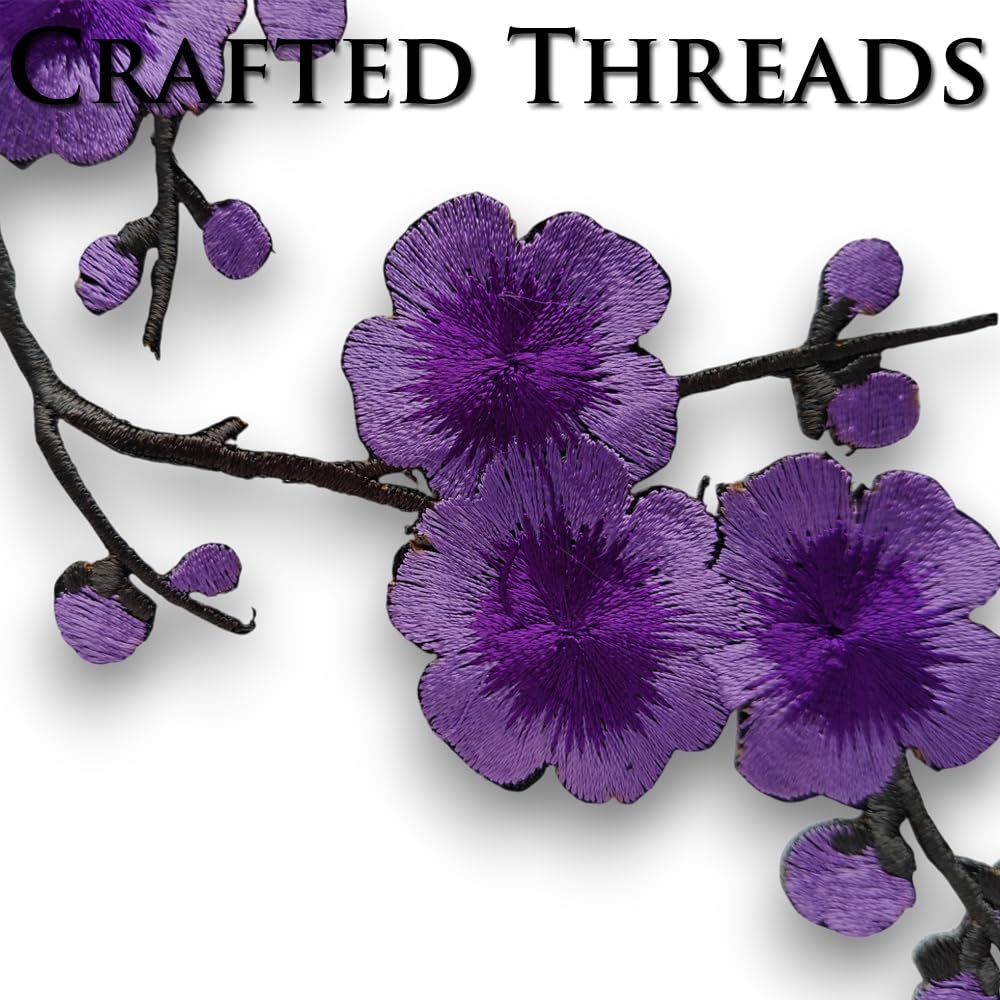 S.A.V.I 3D Purple Cherry Blossom Embroidered Iron-On Patch for Clothes, Sarees, Kurtis, Dresses | Large 8.4x6.3 Floral Applique for DIY, Jackets, Bags | Pre-Glued Fabric Sticker (1 Pc)