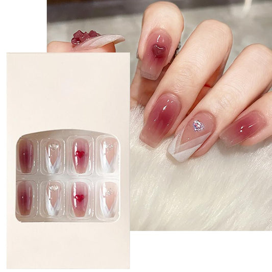 S.A.V.I 24Pc Rose  Nude French Manicure 3D Heart Bowknot Press-On Nails Set
