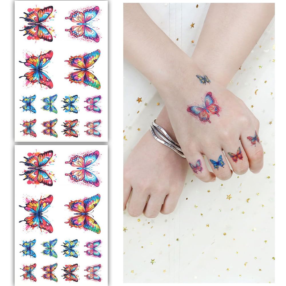 S.A.V.I 2 Sheets - Colorful Butterfly Temporary Tattoo Stickers, Waterproof, Long-Lasting, Vibrant Designs for Kids  Adults, Easy Apply  Remove, Perfect for Parties, Festivals  Events (12cm x 7.5cm)